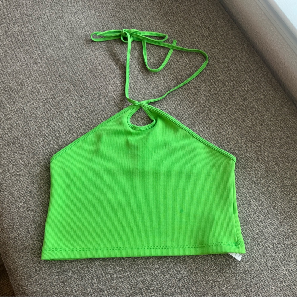 Zara Bright Green Ribbed Halter Top